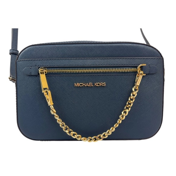 BRAND NEW Michael Kors Navy Blue Crossbody Bag with Gold Chain - Picture 1 of 12